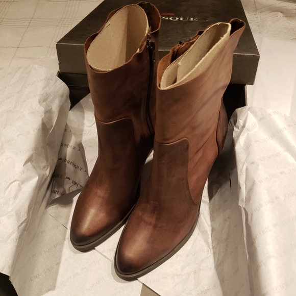 BRUSQUE New GARDA Platform High Ankle Fashion Heeled Boot Leather Brown Black 41 - Picture 7 of 16